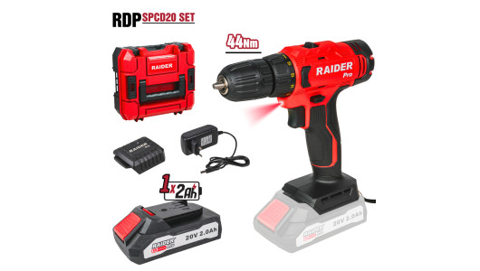 R20 Бормашина акум. 2-ск. 10mm 44Nm 2Ah куфар RAIDER PRO RDP-SPCD20 Set image