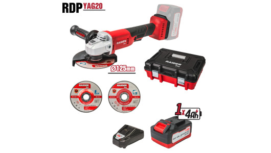 R20 Cordless Angle Grinder &Oslash;125mm 4Ah 2 discs Case RDP-YAG20 image