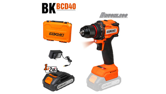 Brushless Cordless Drill 18V 2speed 10mm 40Nm 2Ah BK-BCD40 image
