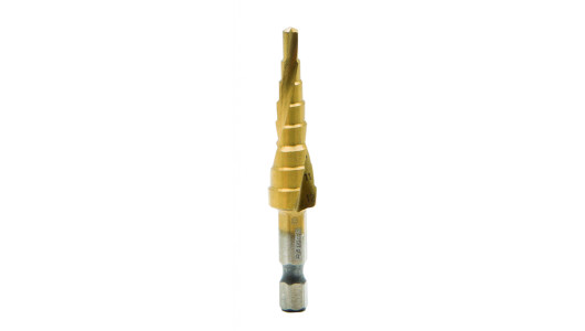 Step Drill Bit Hex Shank 1/4" HSS+TIN spiral flute &Oslash;4-12mm image