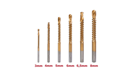 Set 6 burghie tip freza combinata HSS TiN 1/4" CYL &Oslash;3-8mm image