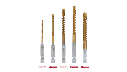 Drill Saw &ndash; HSS (TiN Coated) 5pcs &Oslash;3-8mm Set - 1/4 HEX image