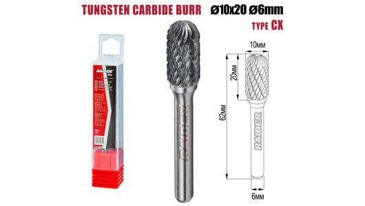 Freza debavurare Tungsten Carbon tip CX &Oslash;10x20 &oslash;6mm RDP image