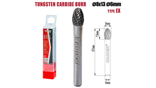 Tungsten Carbide Burr type EX &Oslash;08x13 &oslash;6mm RDP image
