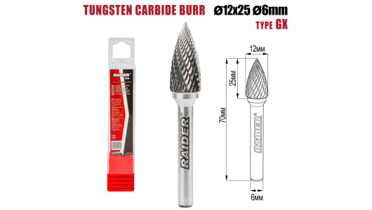 Tungsten Carbide Burr type GX &Oslash;12x25 &oslash;6mm RDP image