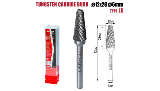 Tungsten Carbide Burr type LX &Oslash;12x28 &oslash;6mm RDP image