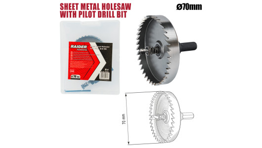 Sheet Metal Holesaw &Oslash;70mm with Pilot HSS Drill Bit image