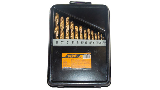 Свредла за метал 13бр &oslash;2.0-8.0mm к-т HSS + TIN мeтал.кут. GADGET image