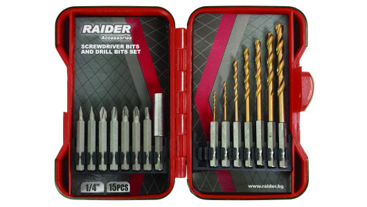 Screwdriver Bits & Drill Bits 1/4" 15 pcs. Set RAIDER image