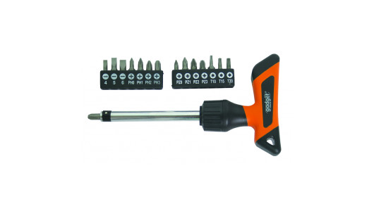 Отвертка-тресчотка Т с накрайници к-т 16 части GADGET image