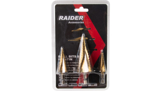 Step Drill Bits Hex Shank 1/4" HSS &Oslash;4-12,4-20,4-32mm Set image