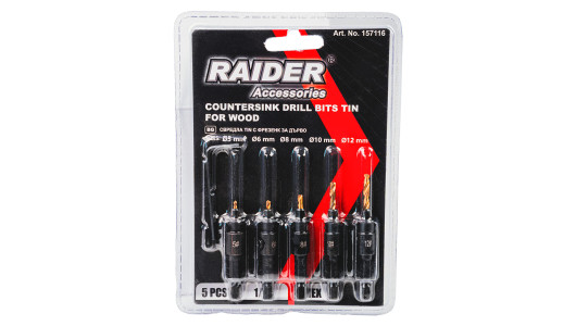 Countersink Drill Bits 1/4" hex 5pcs. Ø5, 6, 8, 10, 12mm Set image