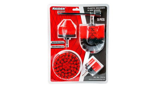 Plastic Brushes &Oslash;50 &Oslash;64 &Oslash;90 &Oslash;100mm 150mm HEX 1/4" 5pcs. Set image