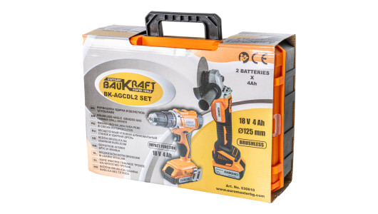 К-т Безч. Ъглошлайф и ударна борм. 18V2x4Ah куфар BAUKRAFT BK-AGCDL2 image