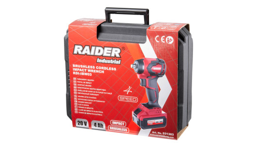 Гайковерт безч 20V 4-ск.4Ah 280Nm 3/8&ldquo; и 1/2"куфар RAIDER INDUSTRIAL RDI-IBW03 image
