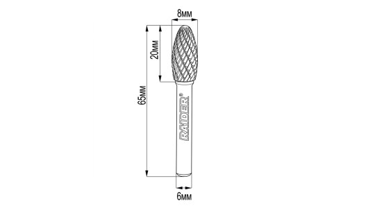 Tungsten Carbide Burr type HX &Oslash;08x20 &oslash;6mm RDP image