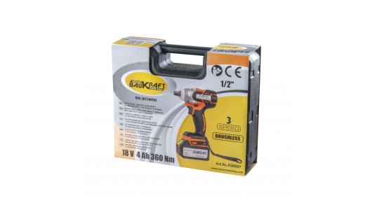 Гайковерт безч. 2-ск. 320Nm 1/2" 18V 4Ah куфар BAUKRAFT BK-BCIW08 image